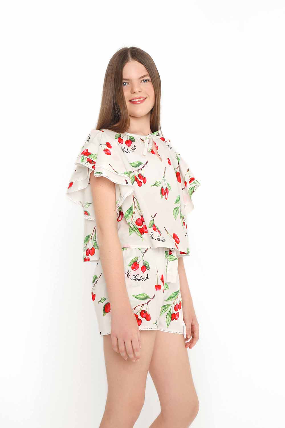 Mini-Me Frill Top & Short Set - Cherry Print