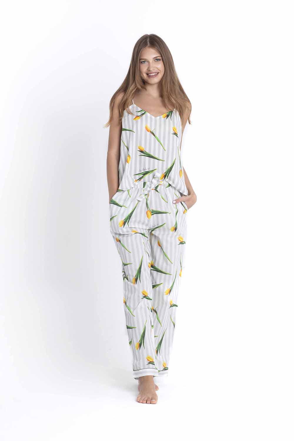 Ladies Slumber Cami Long Trouser Set - Tulip Print