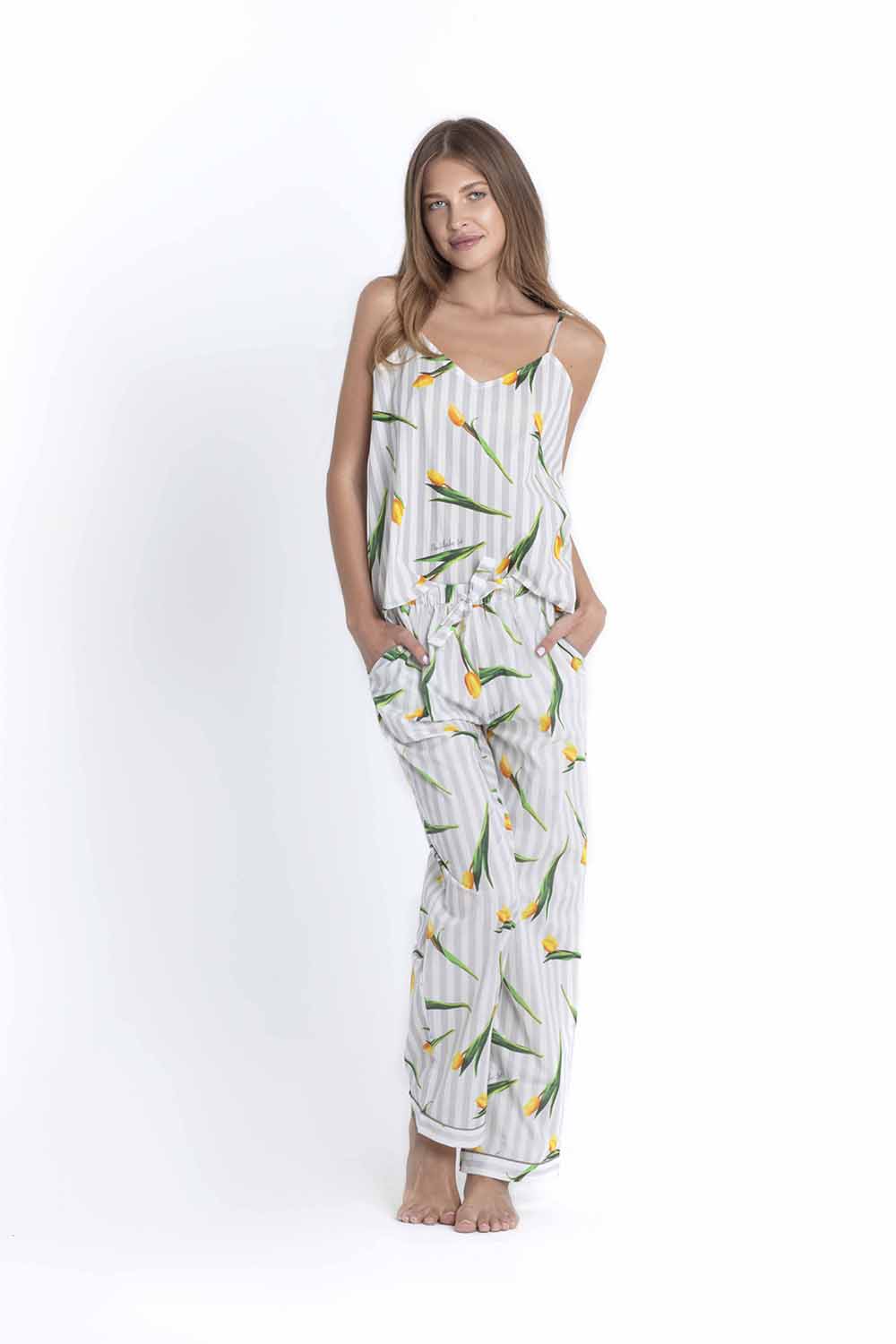 Ladies Slumber Cami Long Trouser Set - Tulip Print